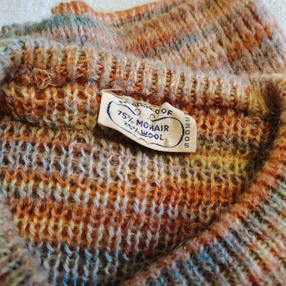 Vtg 70s Knit Mohair S M Wool Cardigan Sweater Multicolor Pastel Rainbow Boho - Picture 4 of 9